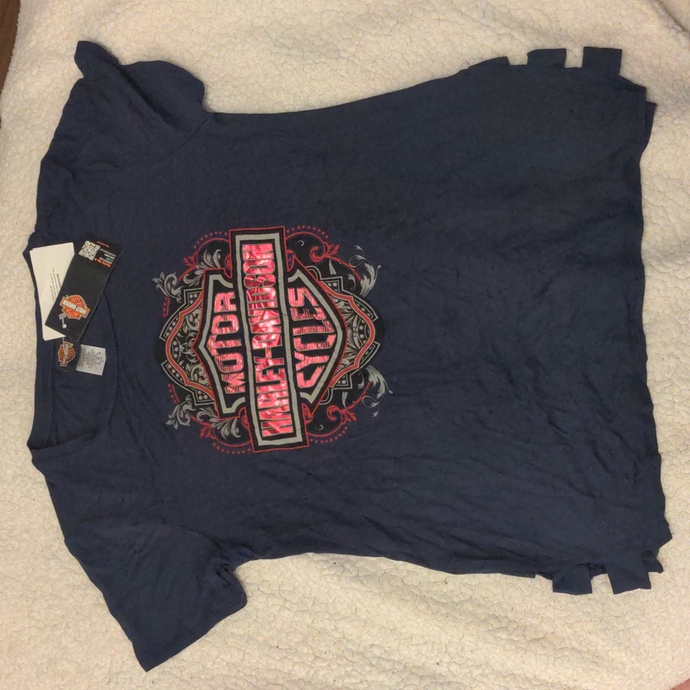 Harley Davidson Dark Blue Short Sleeve Scoop Neck Tee. Size S. NWT